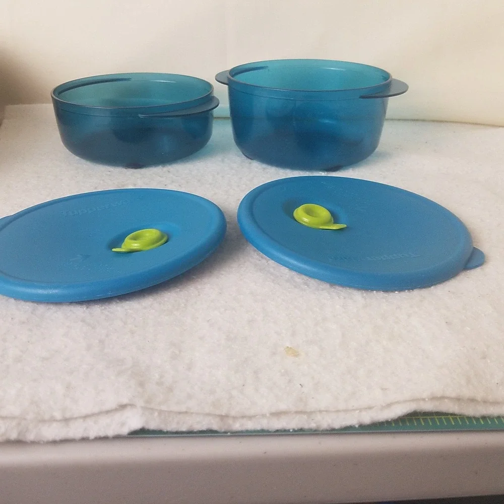 Tupperware Vent N Serve‎ Round Container 2.5 & 3.5 Cups Peacock Microwave set